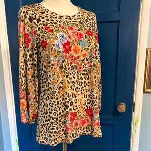 Johnny Was Multicolor Floral and Leopard Top